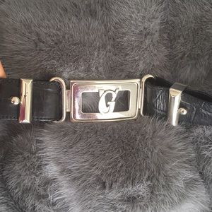 Authentic Versace leather black croc print belt